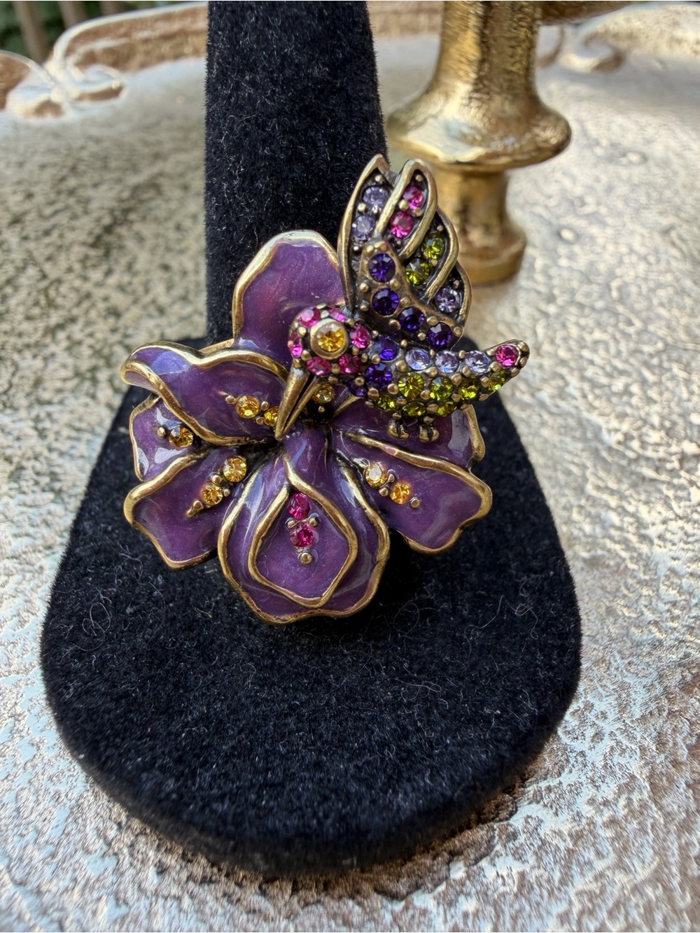 Heidi Daus Hummingbird and Orchid Statement Ring. *Size 9